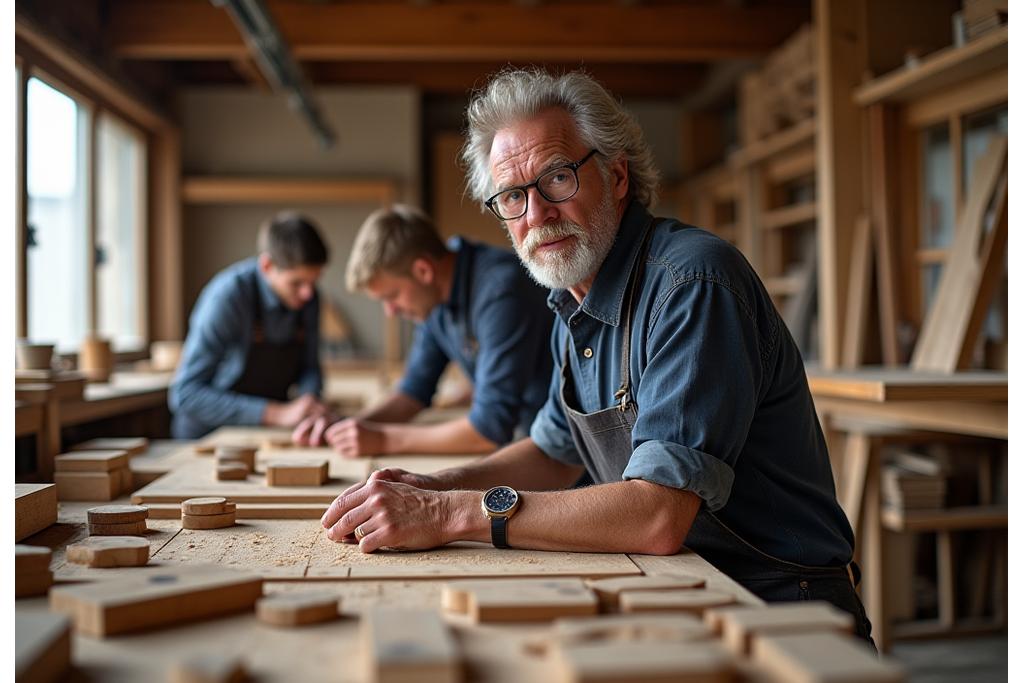 Meister Elias Gerber und sein Team bei der Arbeit in der Berner Möbelwerkstatt